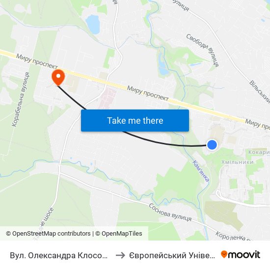 Вул. Олександра Клосовського to Європейський Університет map