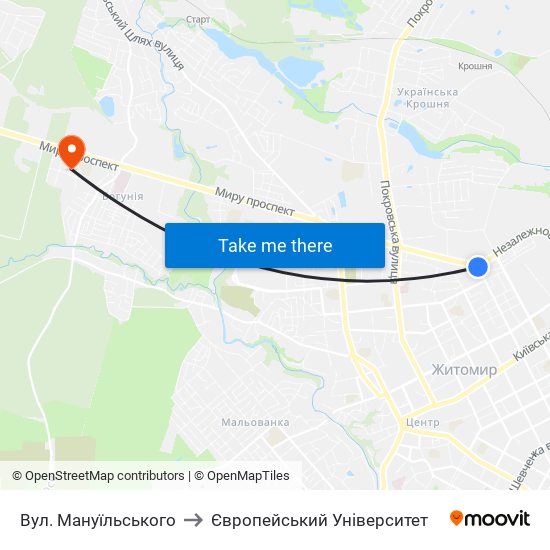 Вул. Мануїльського to Європейський Університет map