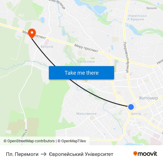 Пл. Перемоги to Європейський Університет map