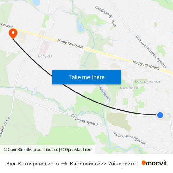 Вул. Котляревського to Європейський Університет map