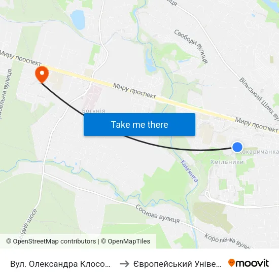 Вул. Олександра Клосовського to Європейський Університет map