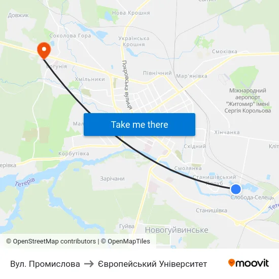 Вул. Промислова to Європейський Університет map