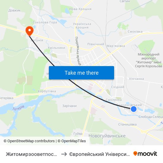 Житомирзооветпостач to Європейський Університет map