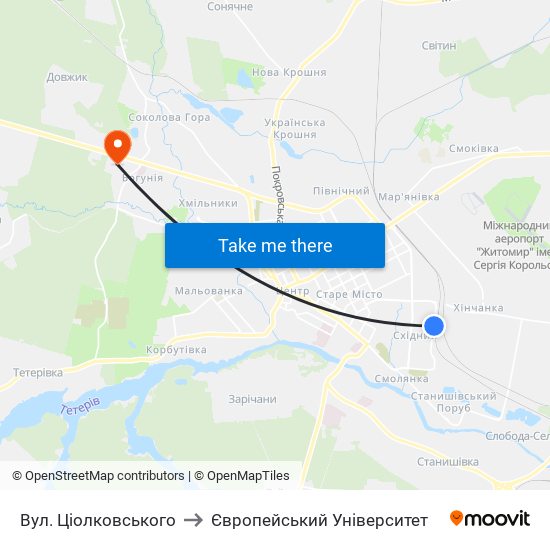 Вул. Ціолковського to Європейський Університет map