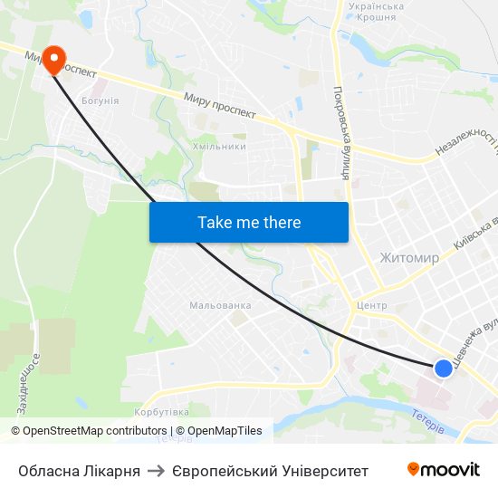 Обласна Лікарня to Європейський Університет map