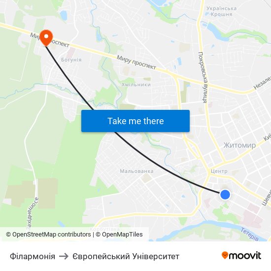 Філармонія to Європейський Університет map