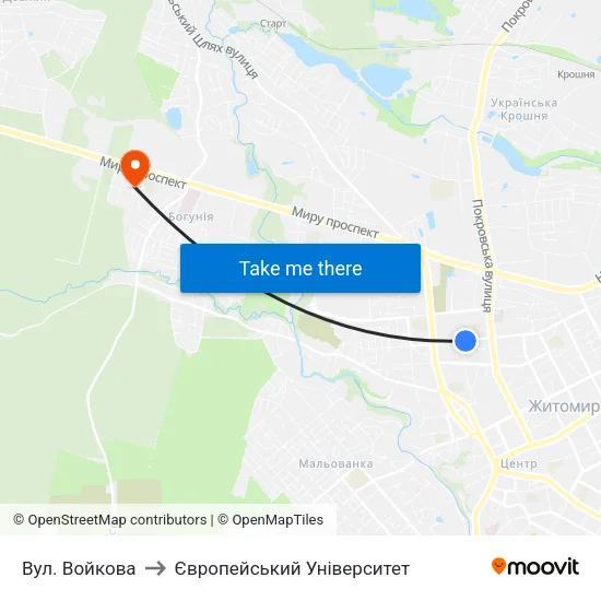 Вул. Войкова to Європейський Університет map