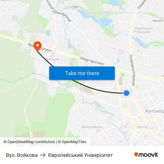 Вул. Войкова to Європейський Університет map