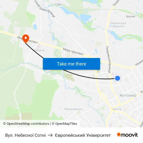 Вул. Небесної Сотні to Європейський Університет map