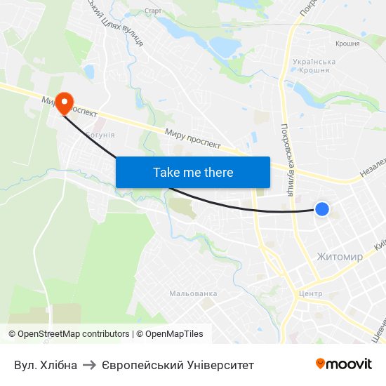 Вул. Хлібна to Європейський Університет map