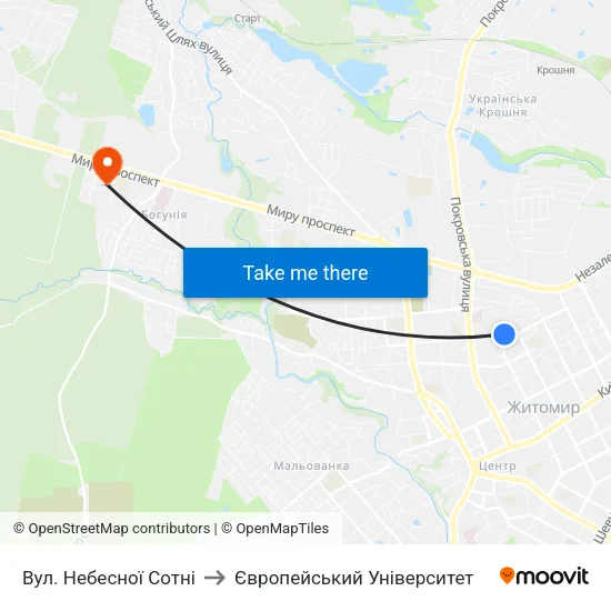 Вул. Небесної Сотні to Європейський Університет map