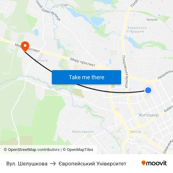Вул. Шелушкова to Європейський Університет map