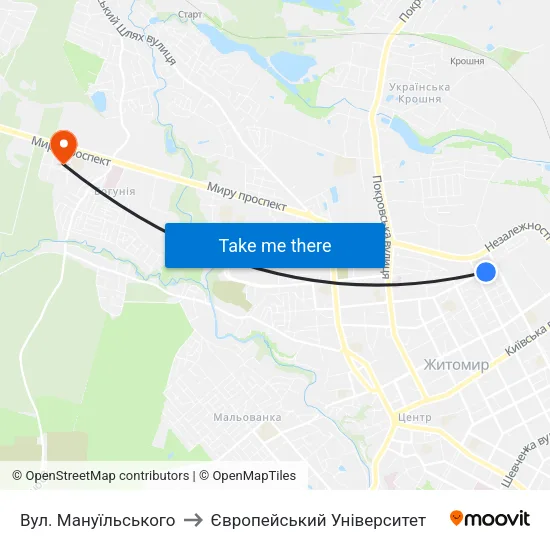 Вул. Мануїльського to Європейський Університет map