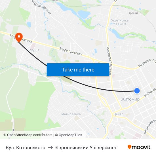 Вул. Котовського to Європейський Університет map