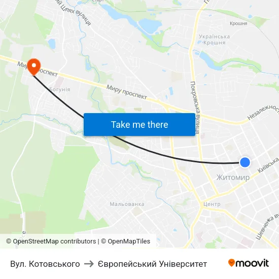 Вул. Котовського to Європейський Університет map