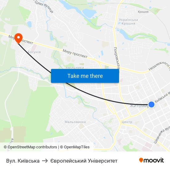 Вул. Київська to Європейський Університет map