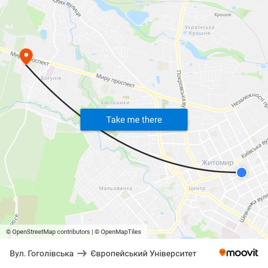 Вул. Гоголівська to Європейський Університет map