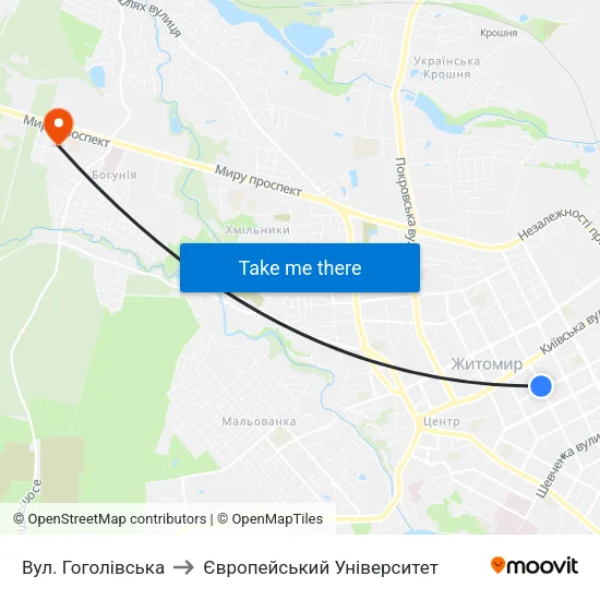 Вул. Гоголівська to Європейський Університет map