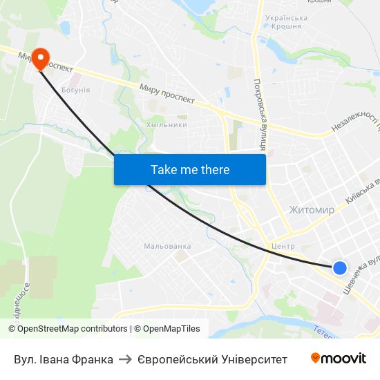 Вул. Івана Франка to Європейський Університет map