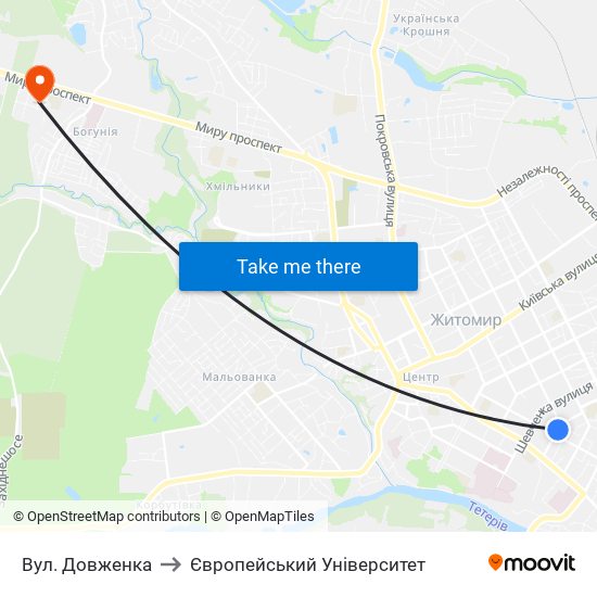 Вул. Довженка to Європейський Університет map