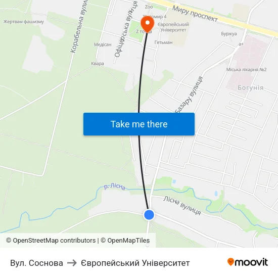 Вул. Соснова to Європейський Університет map