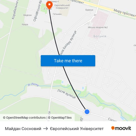 Майдан Сосновий to Європейський Університет map