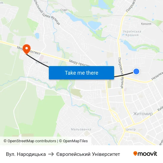 Вул. Народицька to Європейський Університет map
