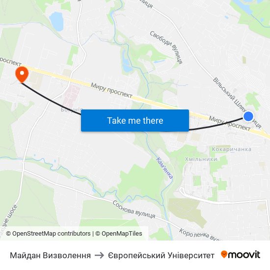 Майдан Визволення to Європейський Університет map