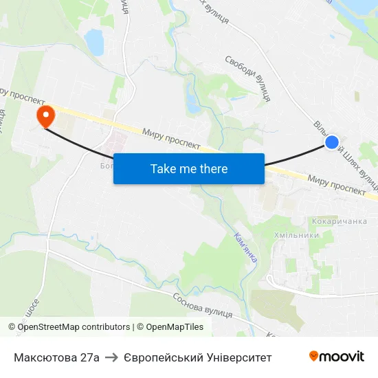 Максютова 27а to Європейський Університет map