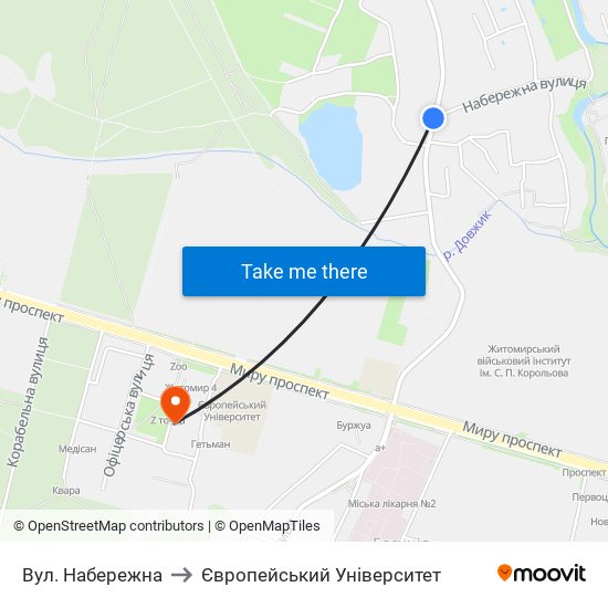 Вул. Набережна to Європейський Університет map