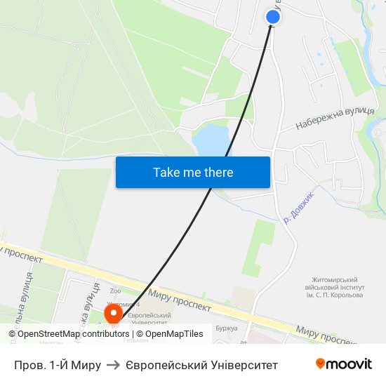 Пров. 1-Й Миру to Європейський Університет map