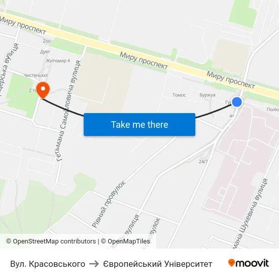 Вул. Красовського to Європейський Університет map