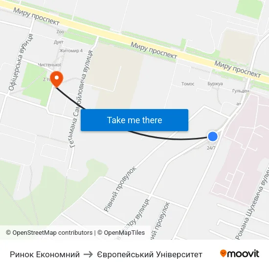 Ринок Економний to Європейський Університет map
