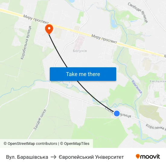 Вул. Барашівська to Європейський Університет map