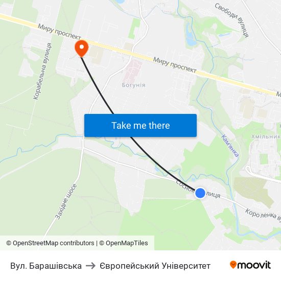 Вул. Барашівська to Європейський Університет map