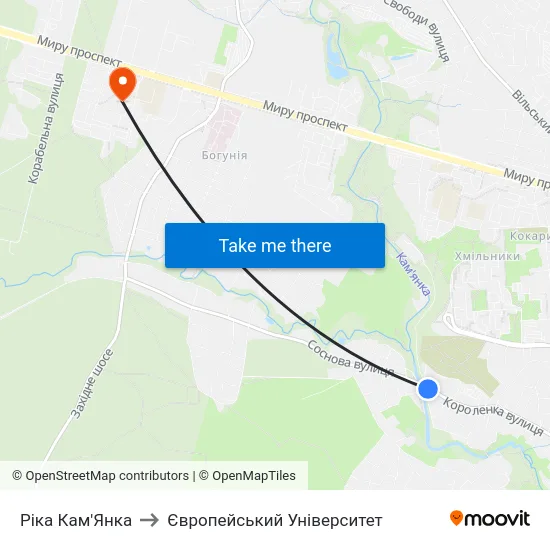 Ріка Кам'Янка to Європейський Університет map