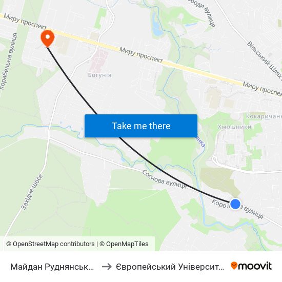 Майдан Руднянський to Європейський Університет map