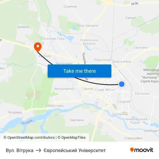 Вул. Вітрука to Європейський Університет map