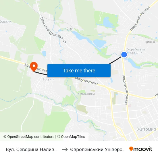 Вул. Северина Наливайка to Європейський Університет map