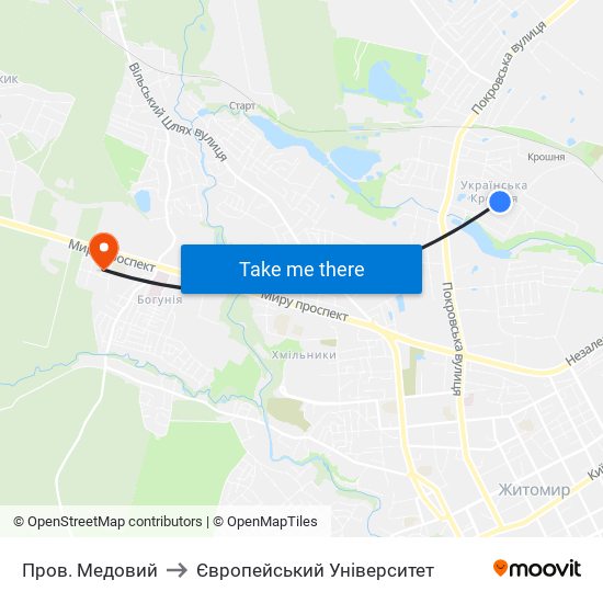 Пров. Медовий to Європейський Університет map