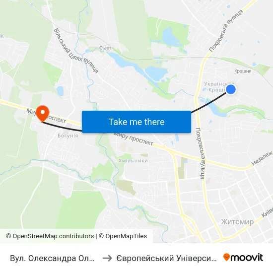 Вул. Олександра Олеся to Європейський Університет map
