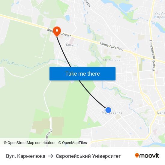 Вул. Кармелюка to Європейський Університет map