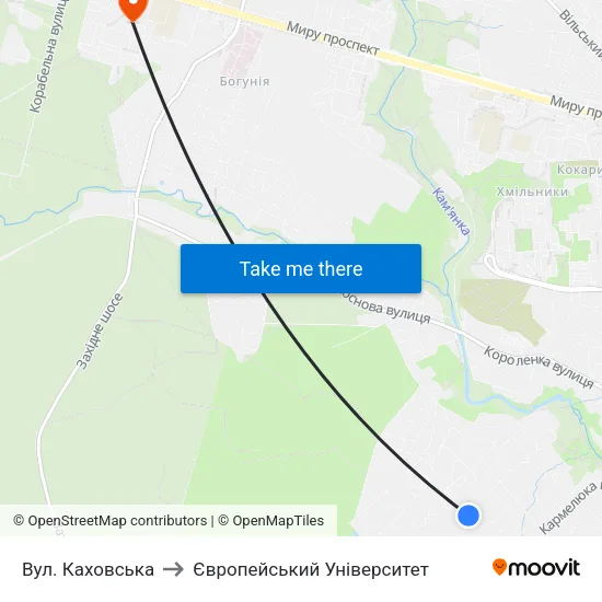 Вул. Каховська to Європейський Університет map