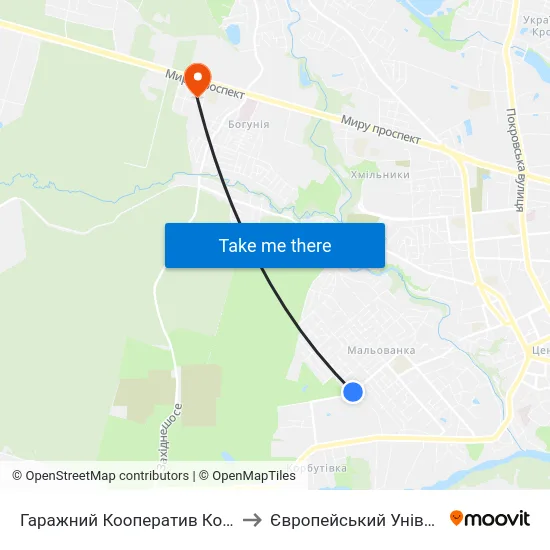 Гаражний Кооператив Корбутівка to Європейський Університет map