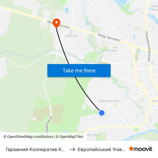 Гаражний Кооператив Корбутівка to Європейський Університет map