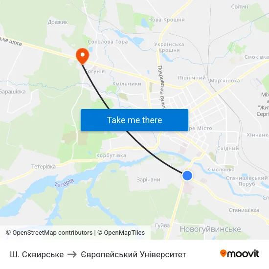 Ш. Сквирське to Європейський Університет map