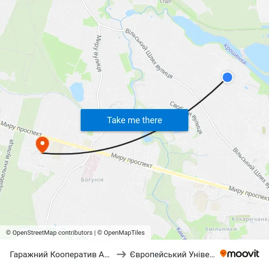 Гаражний Кооператив Аграрник to Європейський Університет map