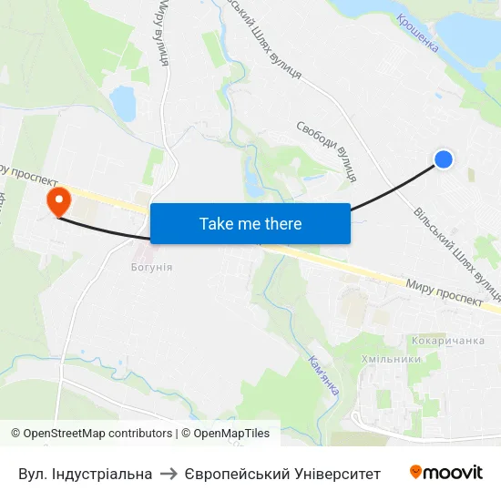 Вул. Індустріальна to Європейський Університет map