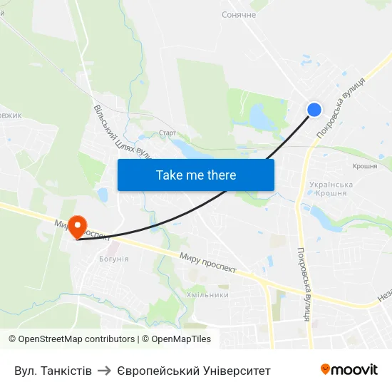 Вул. Танкістів to Європейський Університет map