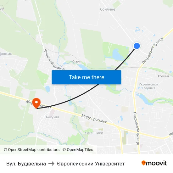 Вул. Будівельна to Європейський Університет map